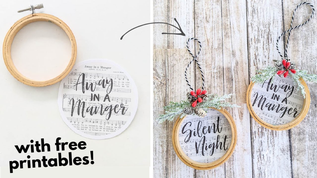 DIY Embroidery Hoop Ornaments with Free Printables