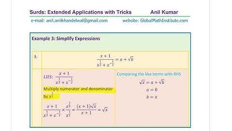 Square Roots Surds and Radical Expressions Test Anil Kumar Lesson GCSE IBSL MCR3U AP Math