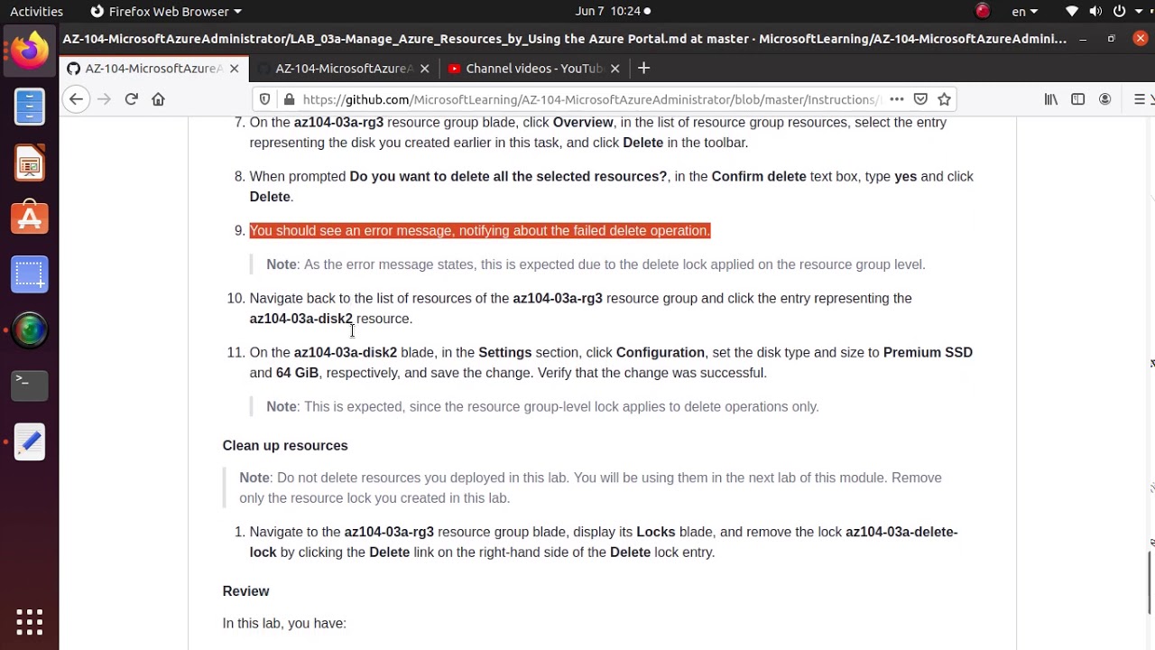 AZ 104 Lab 03a Manage Azure resources by Using the Azure Portal Task 3: Implement resource locks