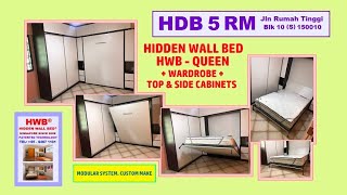 HDB 5 Rm HWB QUEEN +Wardrobe Hidden Wall Bed + Top & Side Cabinets.HWB HUB.HDB.BTO.EC