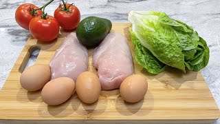Super tasty and healthy chicken avocado eggs salad. Quick and easy recipe.