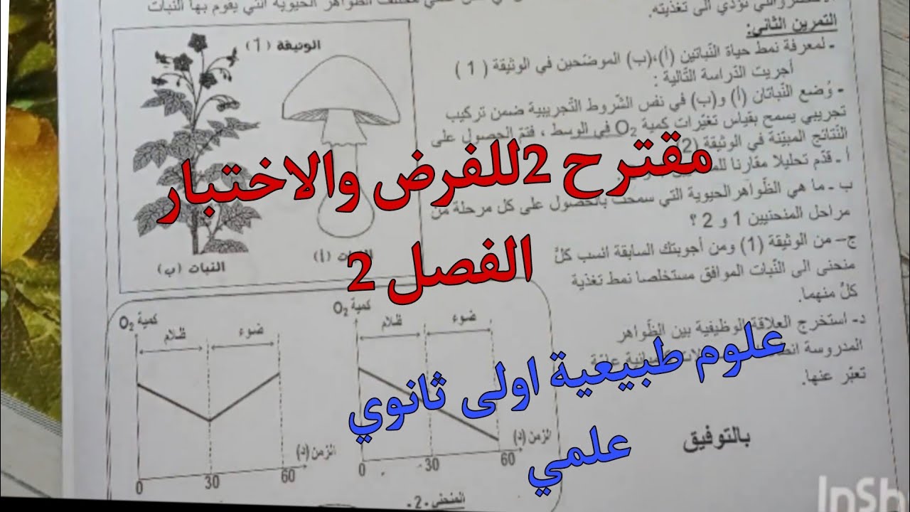 مقترح2للفرض والاختبار الفصل الثاني في العلوم الطبيعية اولى ثانوي علمي (التركيب الضوئي-التنفس)