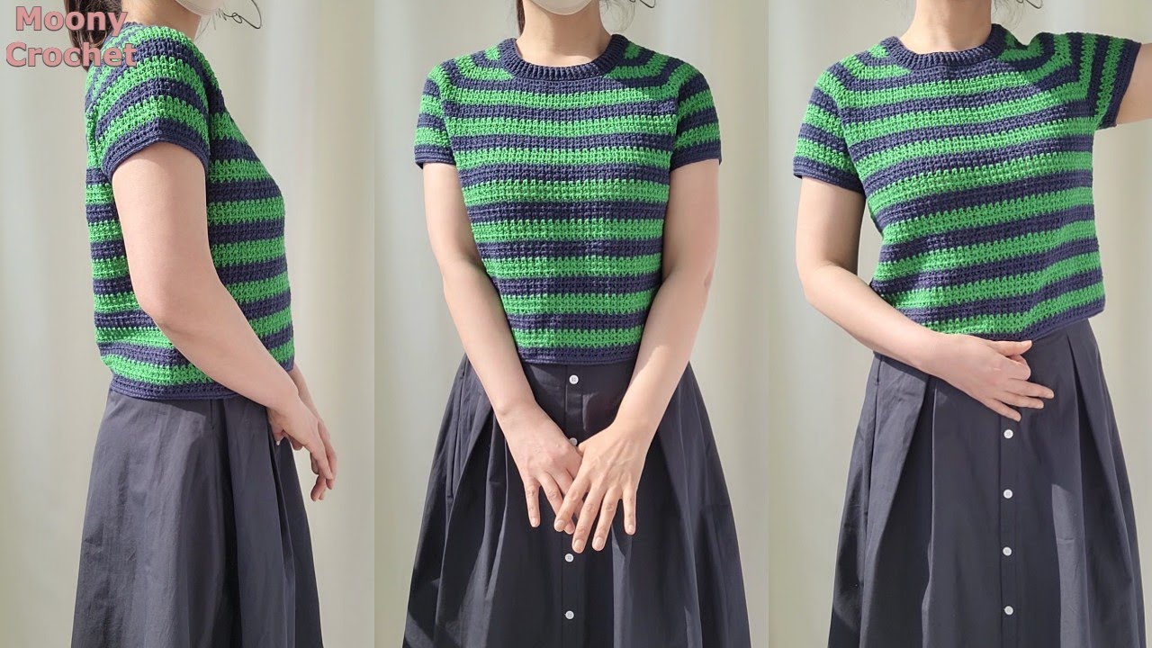 코바늘)탑다운  줄무늬 니트