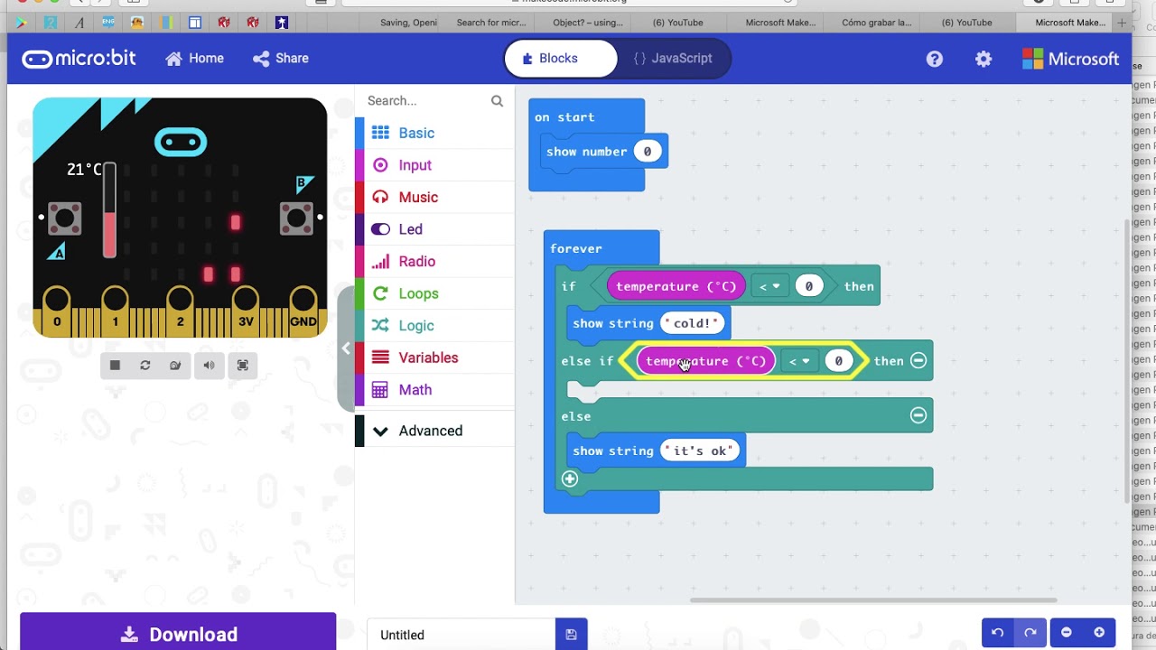 microbit temperature - YouTube
