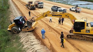 Komatsu Pc210 Excavator Use Power Pull Recovery Roller Stuck Slope Climbing - រ៉ូឡូជាប់ផុង