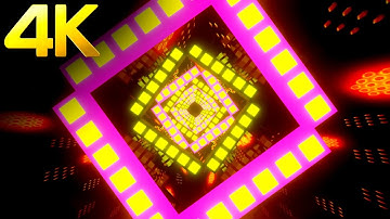 4k Abstract Neon Square light Tunnel Metallic Color Fast Moving Relaxing background Video Loop