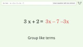 Linear equation with one unknown: Solve 4x+2x+2=3x-7 step-by-step solution
