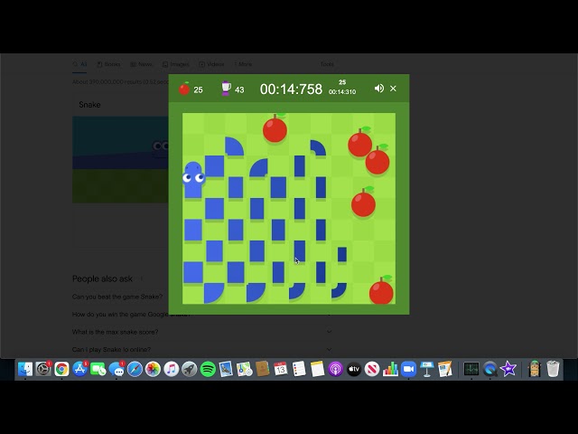 Google Snake Game 100 apples in winged mode speedrun in 4:15.077 