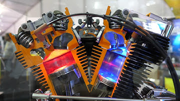 Working Model of an Evo Harley Davidson V-Twin Air Cooled Motorcycle Engine at SEMA Show [4K]