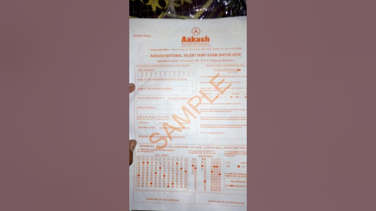 Akash Talent Hunt Exam Sample Paper ANTHE(Aakash national talent hunt exam) 2019 Sample Paper for students