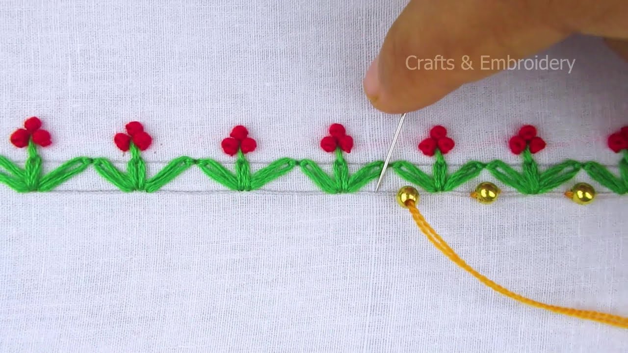 Super easy border hand embroidery for beginners, Border embroidery ...