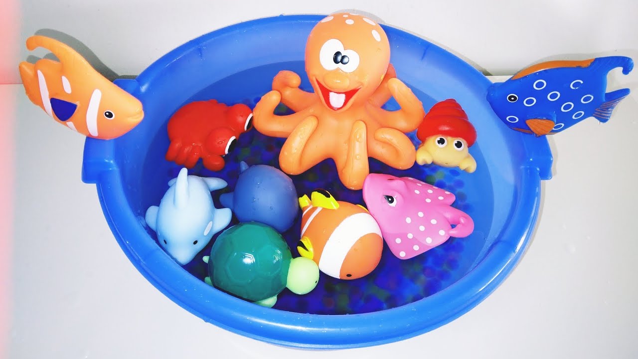 Μαθαίνουμε τα ζωάκια της θάλασσας/Μπλέ λεκάνη/Learn the sea animals in Greek&English.