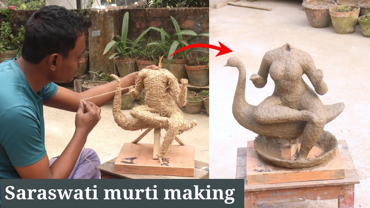 Saraswati thakur banana | चावल के भूसे से सरस्वती की मूर्ति बनाने का सबसे आसान तरीका