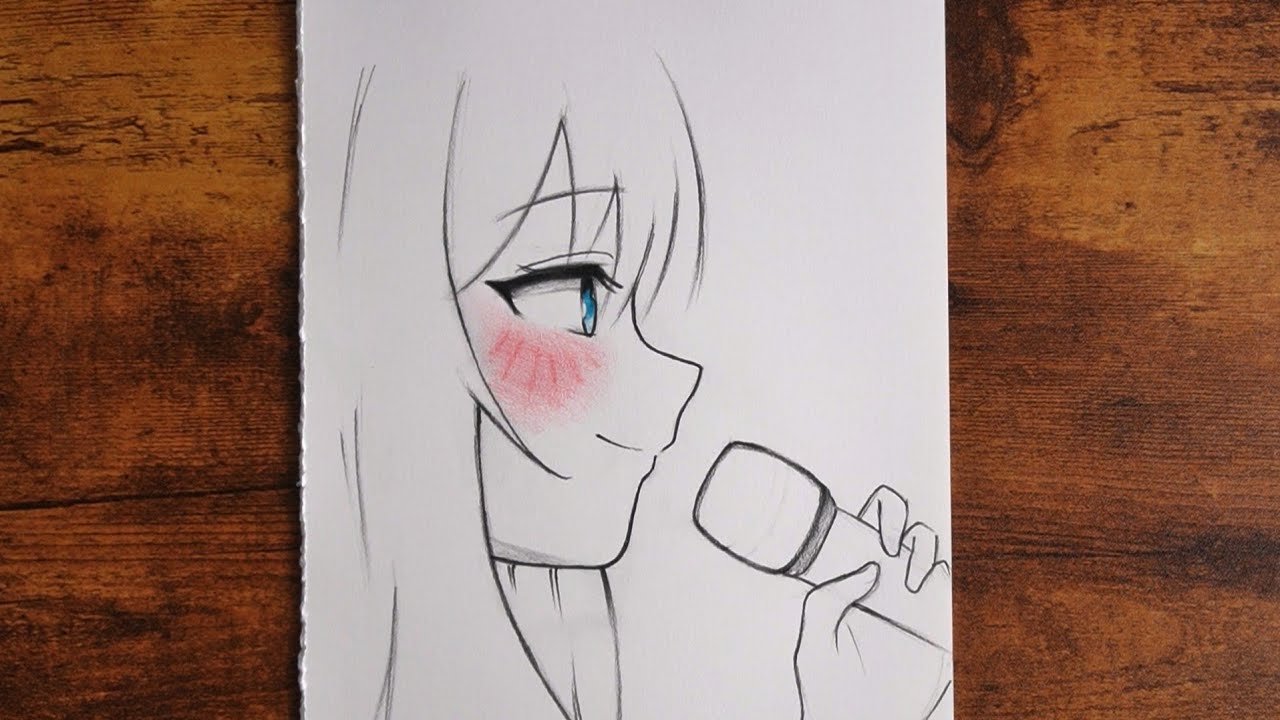 How to draw an Anime Girl Singing (Easy Sketch) - YouTube