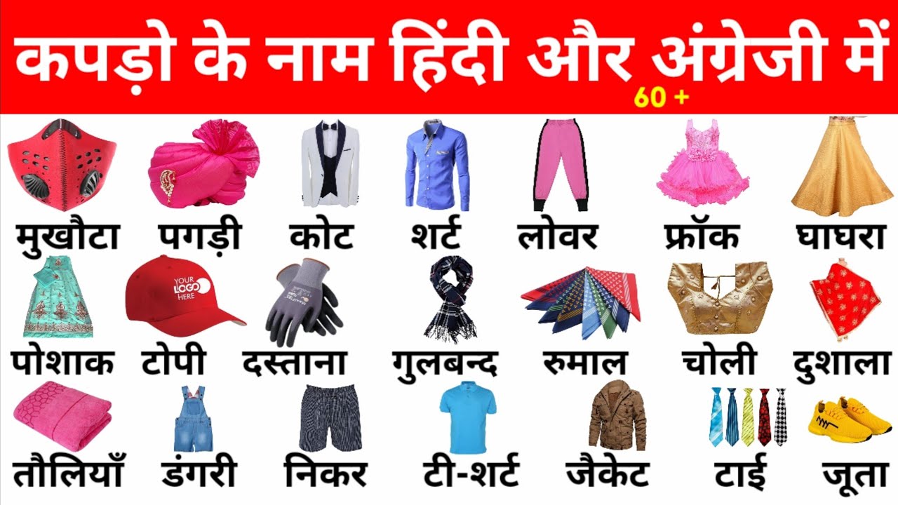 Kapdo Ke Dress Name In Hindi 50 Kapdo Ke Naam कपड़ो के नाम हिंदी में Cloths Name For Kids Clothes  Vocabulary In English