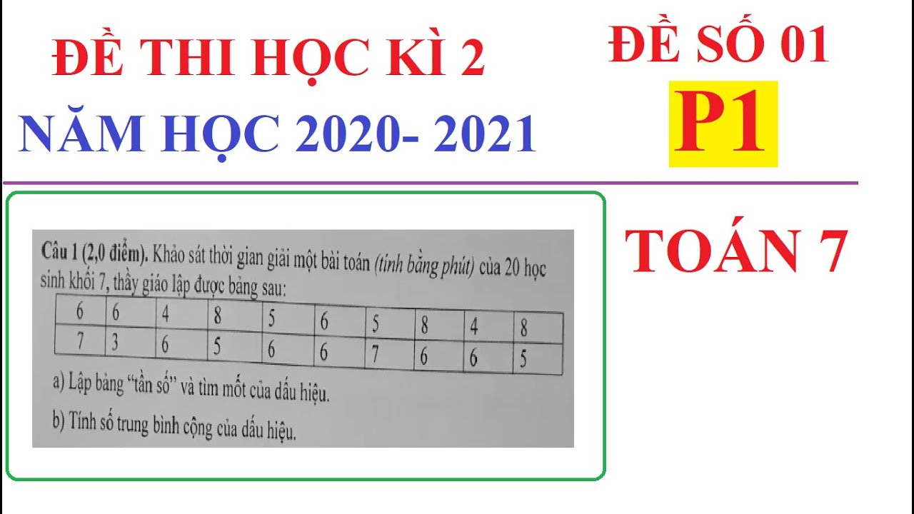 Đề thi học kì 2 môn toán lớp 7 | ĐỀ THI HỌC KÌ 2 TOÁN LỚP 7 NĂM HỌC 2020-2021. ĐỀ 01-P1