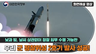 [화면해설] (현장 인터뷰 포함) 낮과 밤, 날씨 상관없이 정찰 임무 수행 가능한 우리 군 정찰위성 2호기 발사 성공!