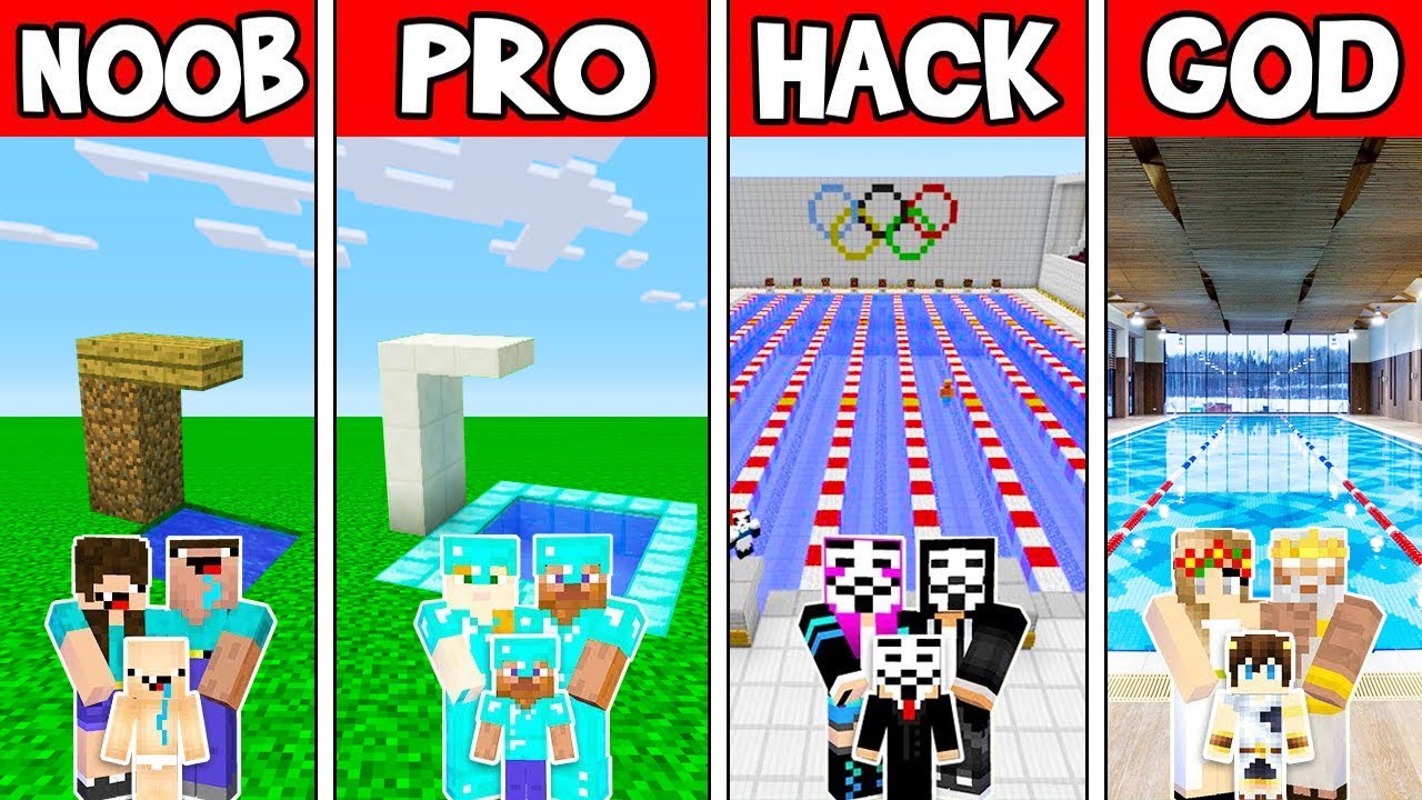 Minecraft: FAMILY LUXURY SWIMMING POOL BUILD CHALLENGE - NOOB vs PRO vs ...