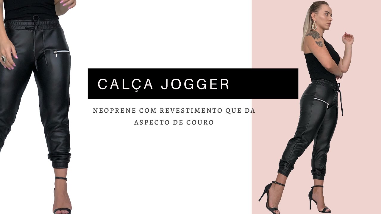 calça jogger couro sintetico