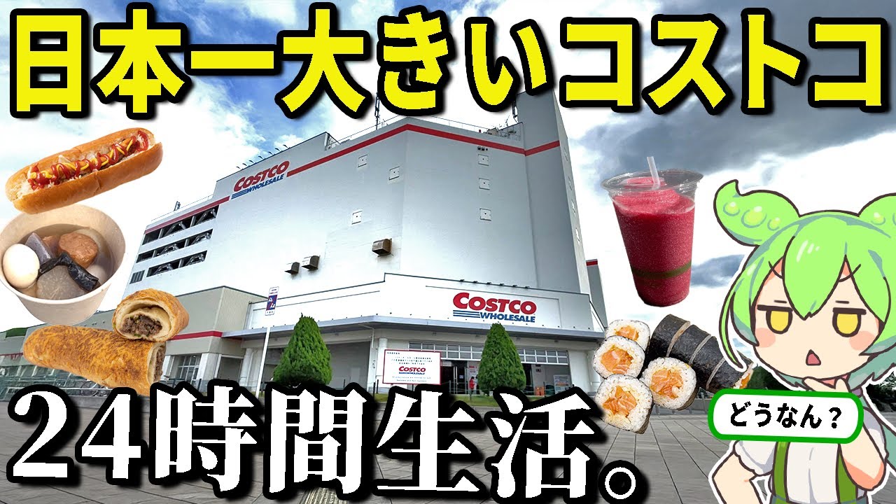 日本一大きいコストコで24時間生活してみた！フードコート全メニュー制覇のドカ食いチャレンジ！いくらかかる？【ずんだもん＆ゆっくり解説】