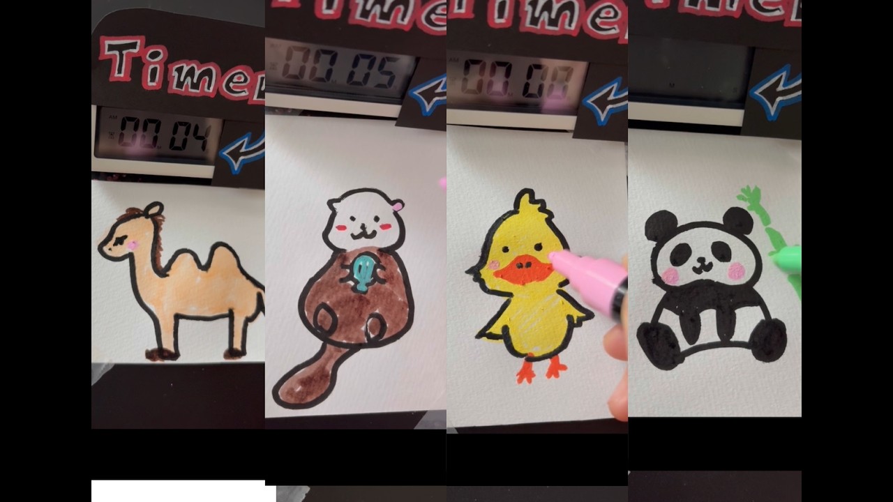 ✍️ 1 Minute Animal Drawing Challenge ASMR Compilation （Sea ​​otter,Camel,Duck,Panda）