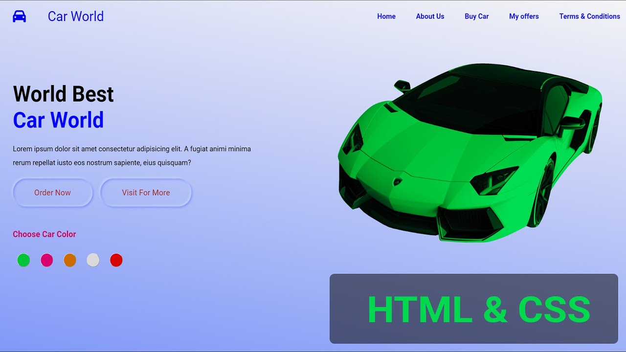 Design a website using html & css for Car World | Make a website as a ...