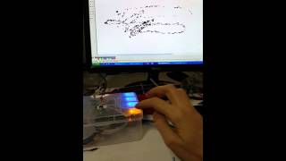 The musical cursor. Put msic into an image
Musical Cursor
Arduino due (leo, etc..)
electret mic
button/dials for optional controls
If you like, you might wanna check out my youtube channel
http://www.youtube.com/user/freedscript
and my artists website
http://dscript.org
Just read the mic and make the mouse react to the signal in various ways and clicks.
can try drawing the whole screen. but I found that it was much more fun if I also use a mouse and move it around as well.
best to first code it to stay within a certain range(keeps track of its relative xy and stays within certain bounds). that way when you move the mouse it effectively moves the active area around.
Then just open up some drawing software and go for it. search the haystack of effects for needles ;)
The main idea is that you can play music, and the cursor will dance with the music. (right now just amplitude) this creates a pseudo random pattern that can often be good for graphics design (eg texturing). Its not only like embedding a part of the designers experience into the art, the artist can also dance along with it and even predict / plan how to move based on upcoming patterns in the music.
Could be fun in a million other ways to. any kind of input could be used, not just sound. could also just make it all programmable patterns with no sensing, but thats less fun(perhaps more functional) and can be done in pure software more easily ;)
If you like, you might wanna check out my youtube channel
http://www.youtube.com/user/freedscript
and my artists website
http://dscript.org
Keep on hacking :) The musical cursor. Put msic into an image