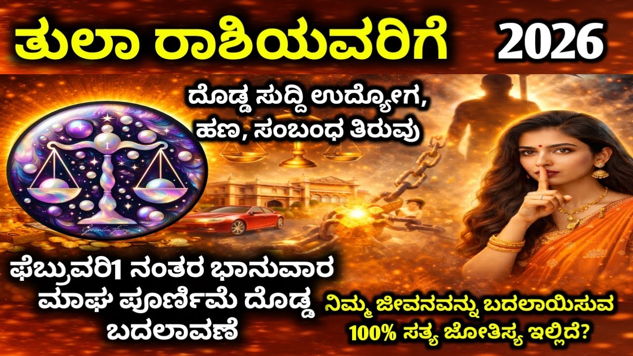 ತುಲಾ ರಾಶಿ 2026: ಫೆಬ್ರವರಿ1 ಭಾನುವಾರ ಮಾಘ ಪೂರ್ಣಿಮೆ ನಂತರ ವಿಧಿ ತಿರುಗುತ್ತದೆ  |  tula Rashi 2026