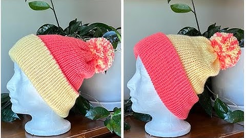 Two Toned Reversible Beanie with Removable “Striped” Pom Pom ~ Addi 46 Needle Machine