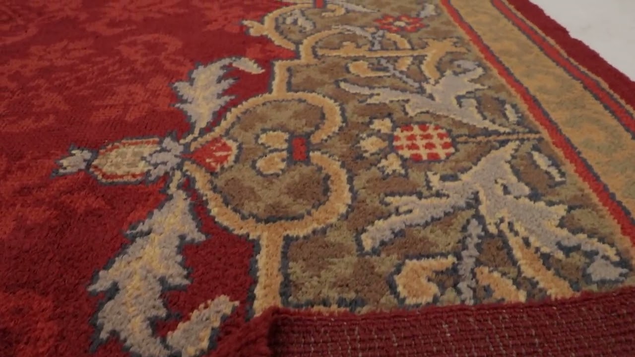 Antique Dutch Art Deco Rug, Rich Red with Floral Damask