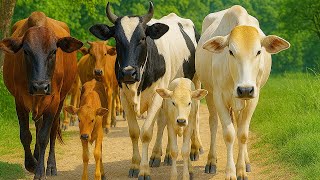 Puluhan Sapi di pagi hari yang berlarian di jalan menuju ladang, Suara Sapi Moo, Kawanan sapi lucu