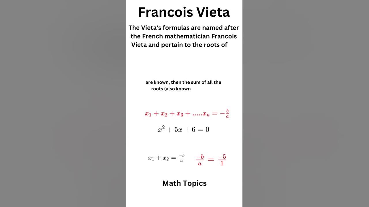 Sum of roots vieta formula maths matematicas algebra youtube