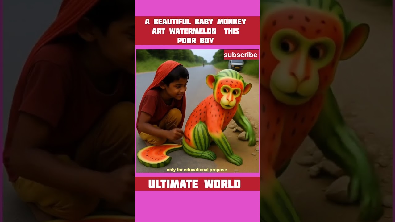 Watermelon Monkey Painting – Unbelievable Talent by Young Artist!" 🍉🐒