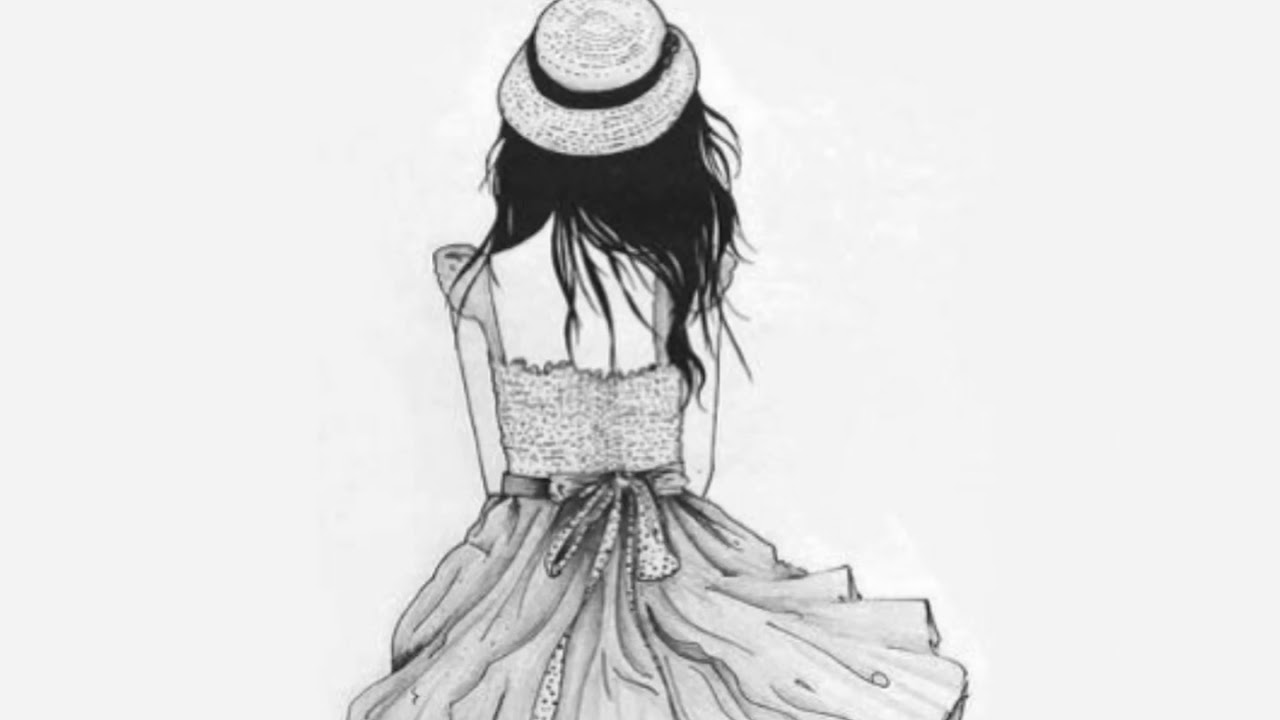 Девушка в шляпе спиной рисунок