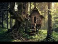 The man survived in the camp to build a shelter inside a large tree