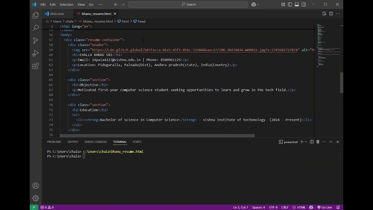 Preparing a resume using html - YouTube