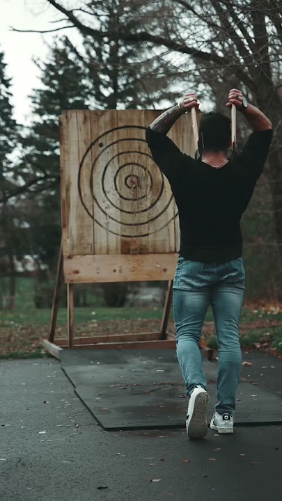 Two butchers are better than one 🪓 #watl #axethrowing #throwingaxe #trickshots #shorts