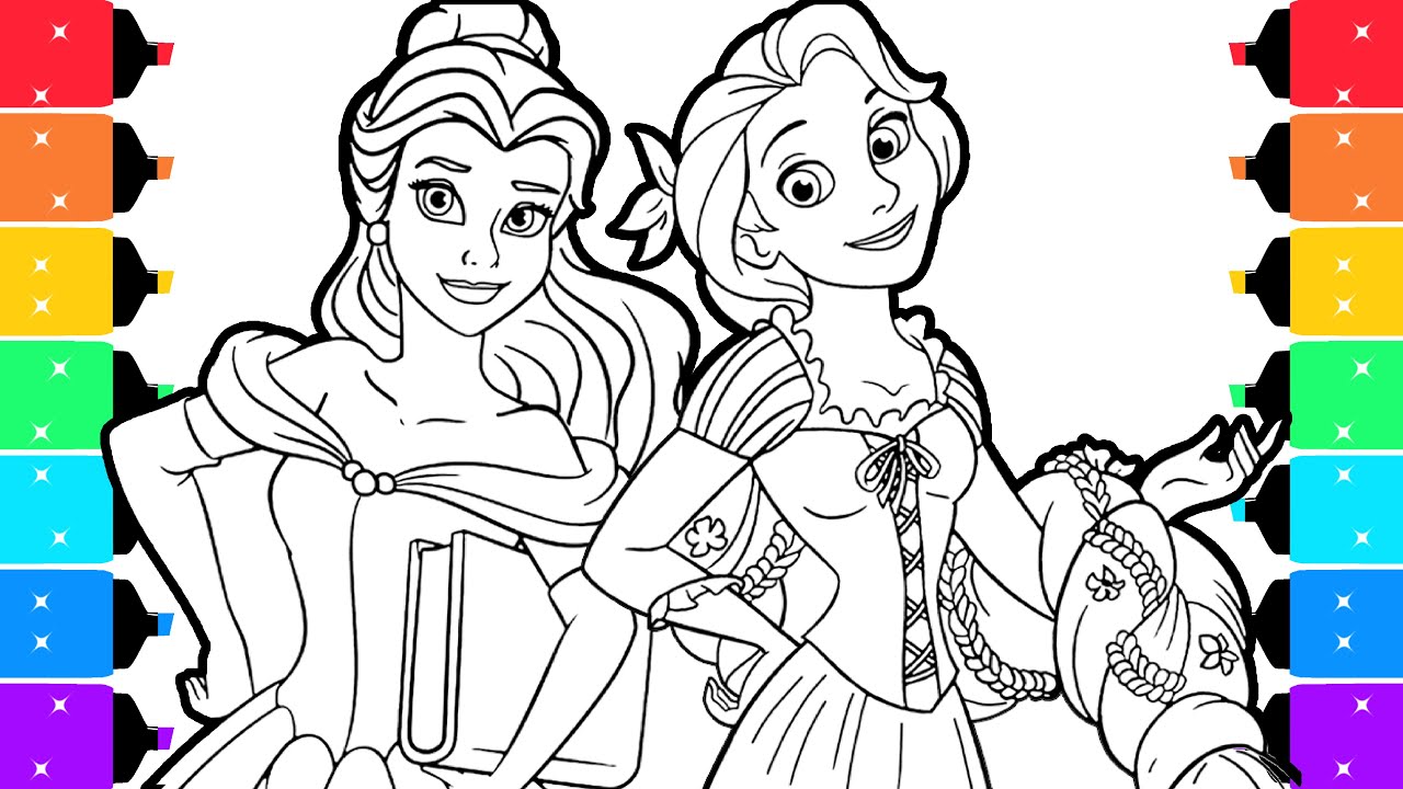 Drawing Belle and Ariel | Disney Princess Coloring Pages Colored ...