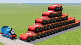 Long & Short Lightning Mcqueen with BTR wheels vs Thomas the Tank Engine Train | BeamNG.Drive