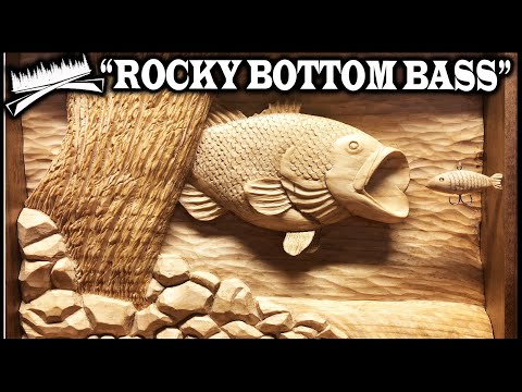 LARGEMOUTH BASS WOODCARVING - ROCKY BOTTOM BASS - Relief Wood Carving Fish  