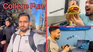 Canada College Fun Vlog | Playing GTA 5 at College 🇨🇦 | Made Burger at Home