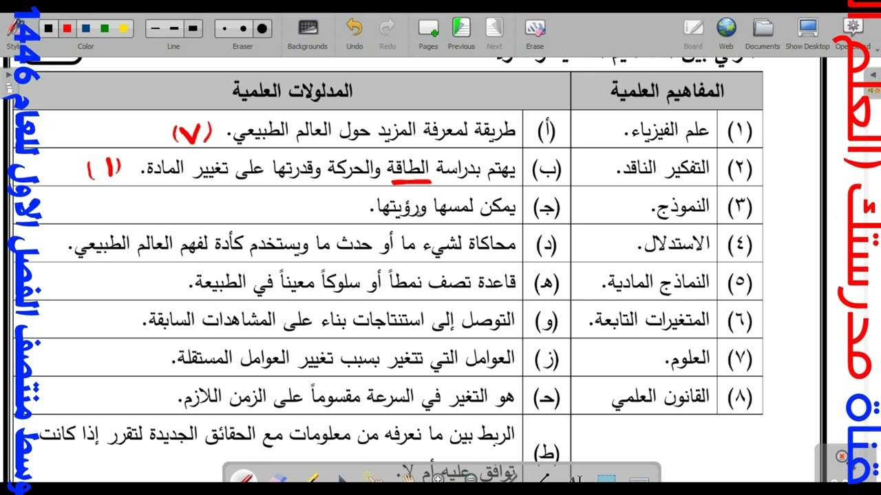 حل اختبار علوم اول متوسط منصف الفصل الاول للعام 1446