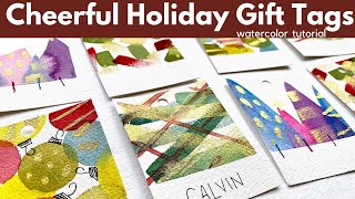 Quick and easy cheerful holiday gift tags - watercolor tutorial for beginners