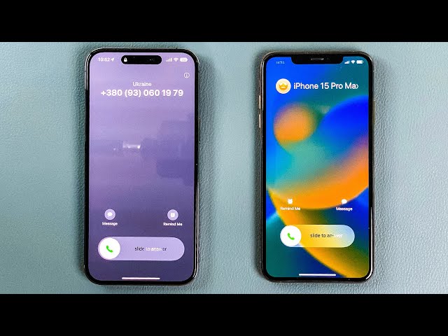 iPhone 15 Pro Max vs iPhone XS Max Outgoing & Incoming Calls (iOS 17 vs iOS 16) New Rington Apple class=