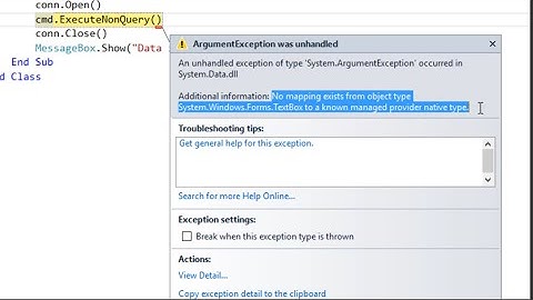 how to solve error "No mapping exists from object type System.Windows.Forms.TextBox"  in VB.net