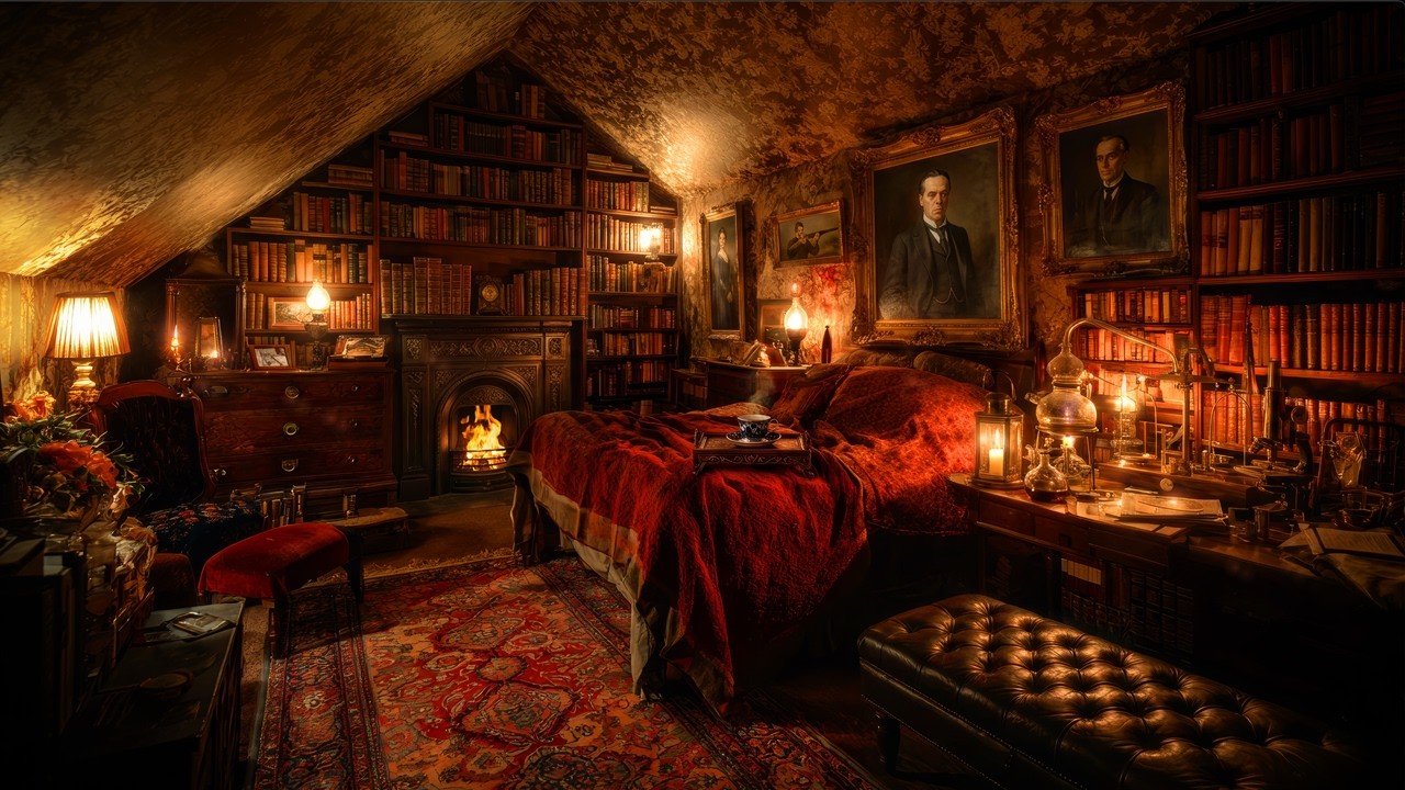 Sherlock Holmes’ Private Bedroom | Victorian Dark Academia Ambience & Crackling Fireplace | 8 Hours