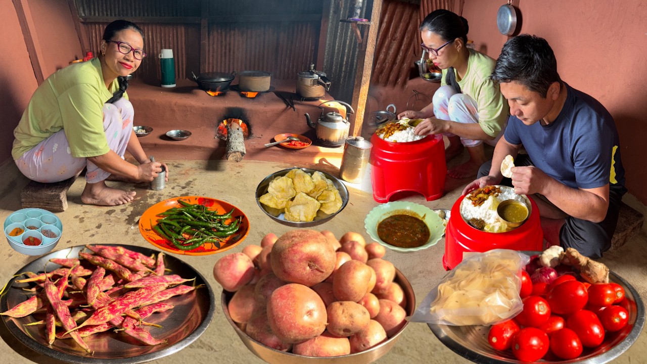 Cranberry Beans & Potato mix Sabji Recipe || Simple Village life Cooking & Mukbang || Village Food