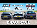 Ford Mustang v Chevy Camaro v Dodge Hellcat Redeye: DRAG RACE