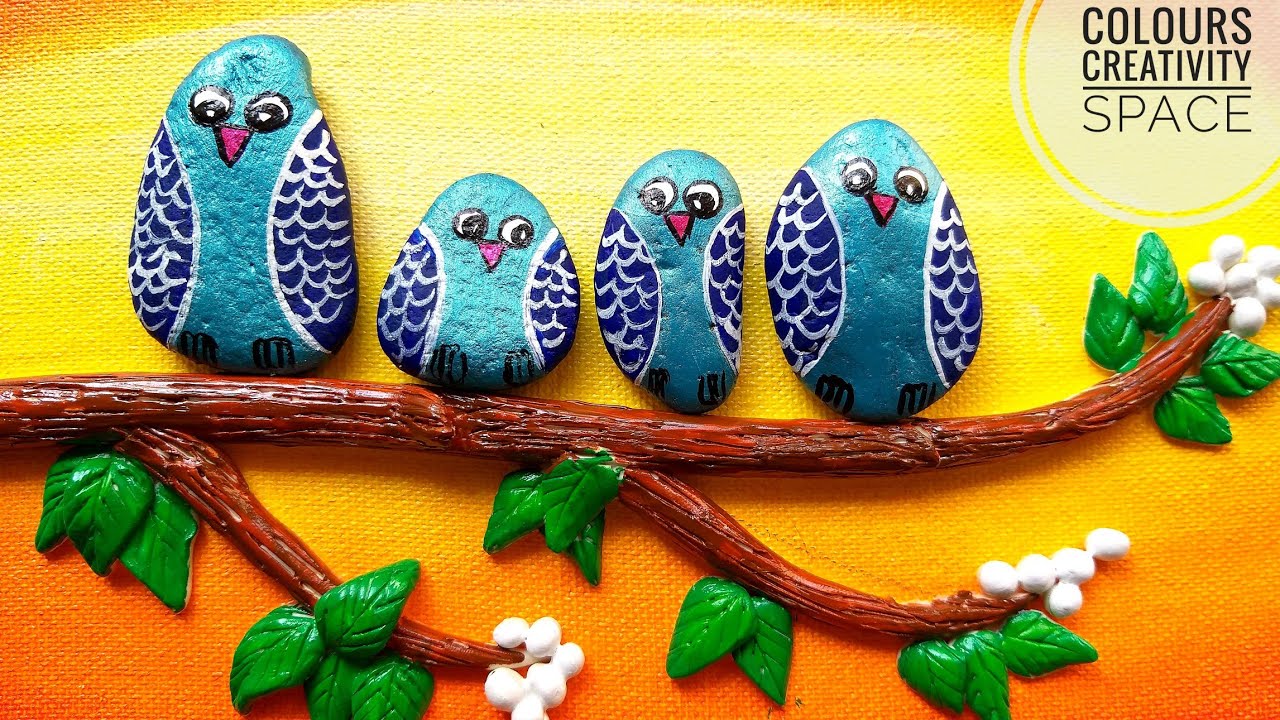 Stone Painting wall decor/ owl stone painting wallart on canvas/ stone painting home decor