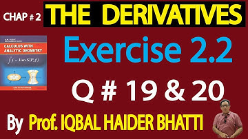 Ch# 2| Derivatives | Exercise 2.2 Q19 & 20| Calculus by SM Yusuf Lec 26| in Hindi
